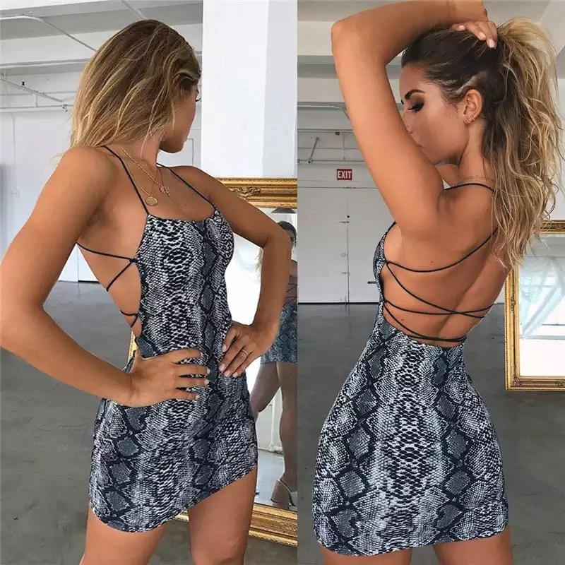 Backless snake print dress best sale